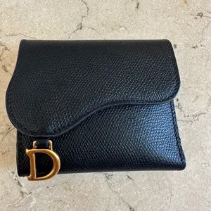 Auth Dior Saddle Lotus Calfskin Leather Black Small Flap Wallet w/ Cards Box